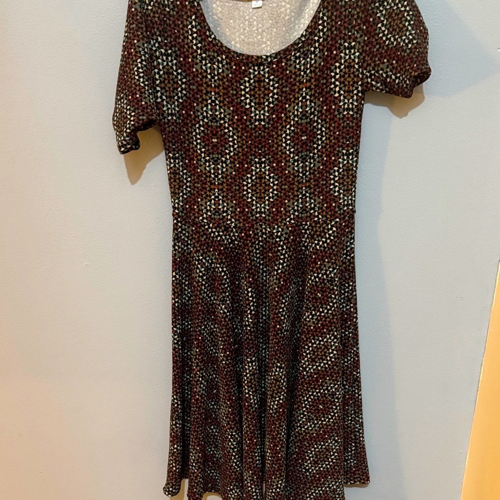 LuLaRoe Julia fall colored Geometric Patternedโ Midi Dress size Medium